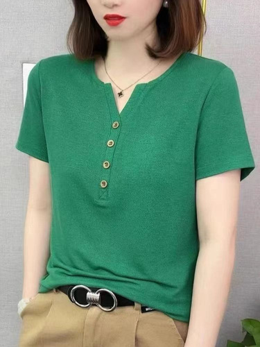 2025 summer new short-sleeved t-shirt, women's clothes, design, niche casual T-shirt, V-neck, casual and all-match