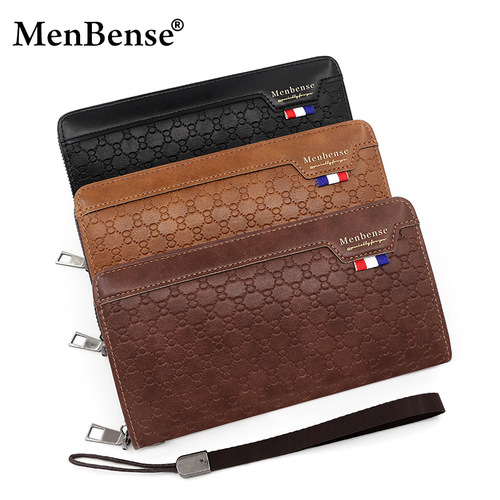 European and American style long zipper men's wallet fashionable embossed splicing PU clutch large capacity multi-card slot wallet