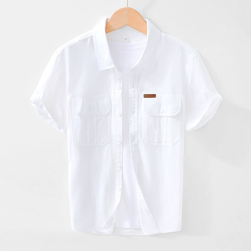 8028 инструмент повседневный сплошной цвет рубашки с короткими рукавами с лацканами, свободная хлопковая тонкая рубашка с половиной рукава, одна часть волос