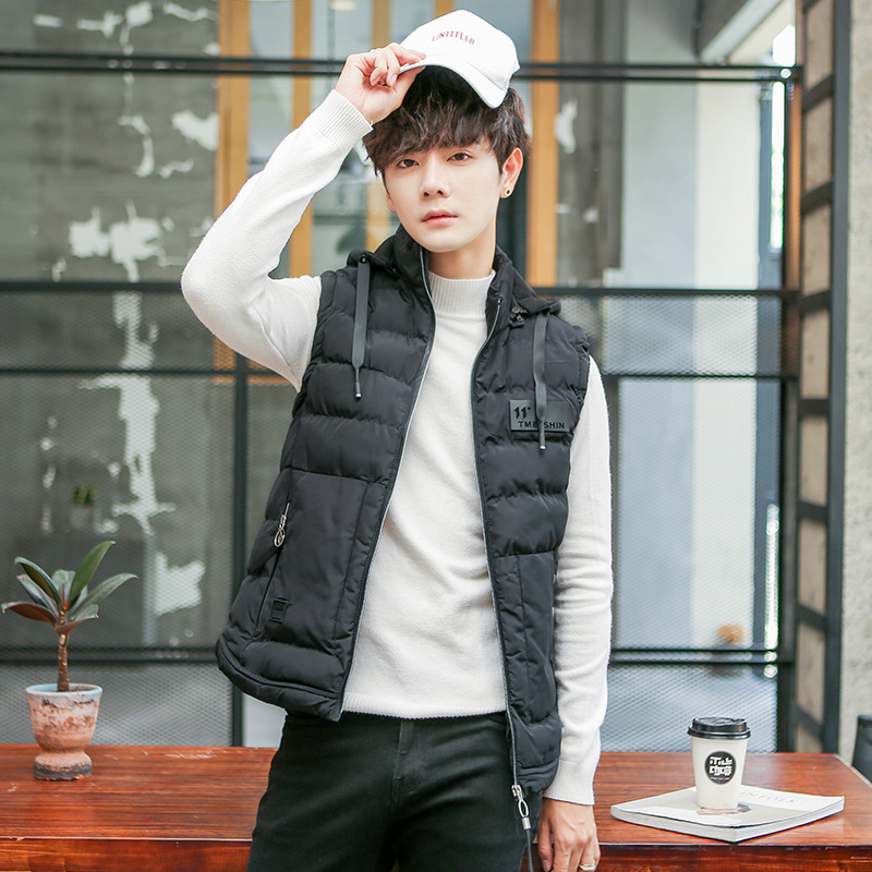 Otoño y invierno nuevo chaleco de hombre sombrero desmontable caballo abrazadera de moda casual de hombre chaleco de algodón comercio exterior image 2