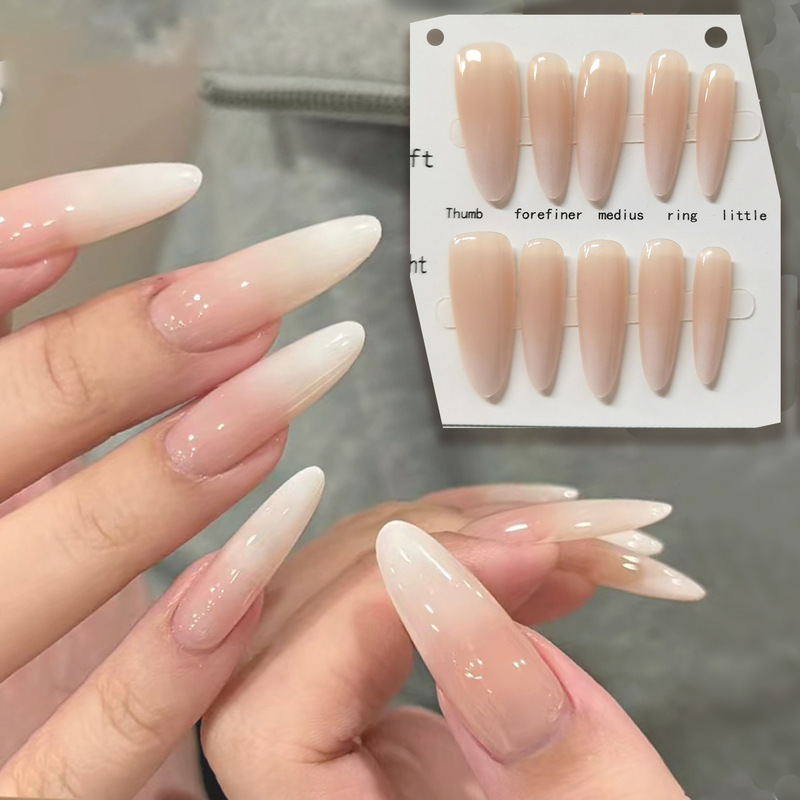 White Water Naked White Gradient Long Almond Hand Long Nail Art Pieces Long Pointy Round 3.0 Long Dressing Armor Prefabricated Armor Pieces