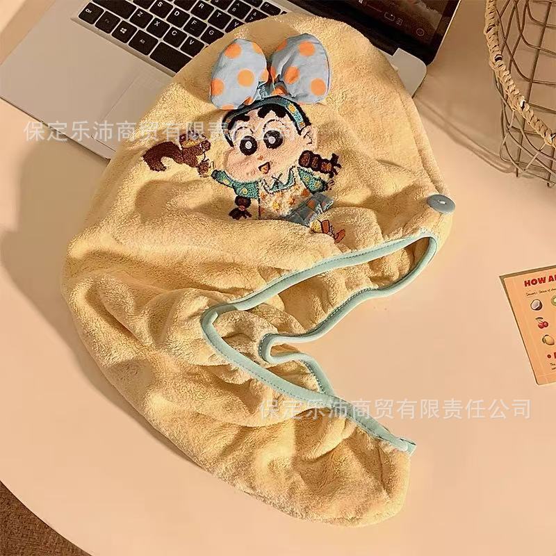 新しいかわいいクレヨンしんちゃんコーラルベルベットヘアドライキャップ女性用吸水性ソフトシャワーキャップヘアケアドライヘアタオルターバン|undefined