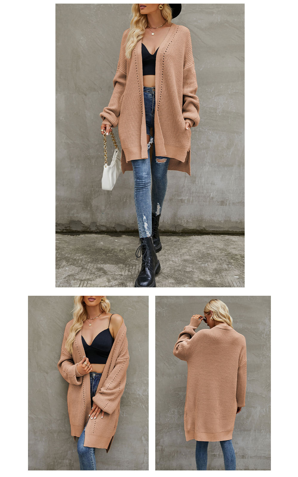 Pocket Design Casual, Streetwear Style Wholesale Women's Casual Streetwear Solid Color Long Sleeve Pocket Sweaters & Cardigans
