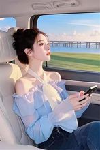 法式感一字肩雪纺衬衫女春季新款挂脖荷叶边喇叭长袖绝美上衣