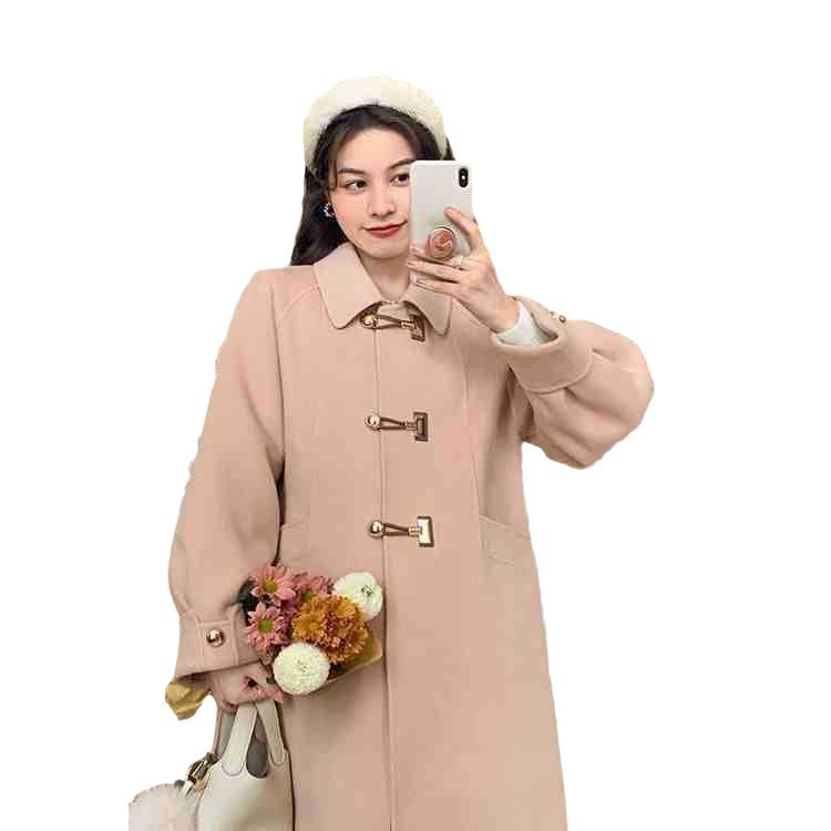 2024 새로운 양면 캐시미어 코트 여성 한국식 인형 칼라 중간 길이의 느슨한 서양식 모직 코트