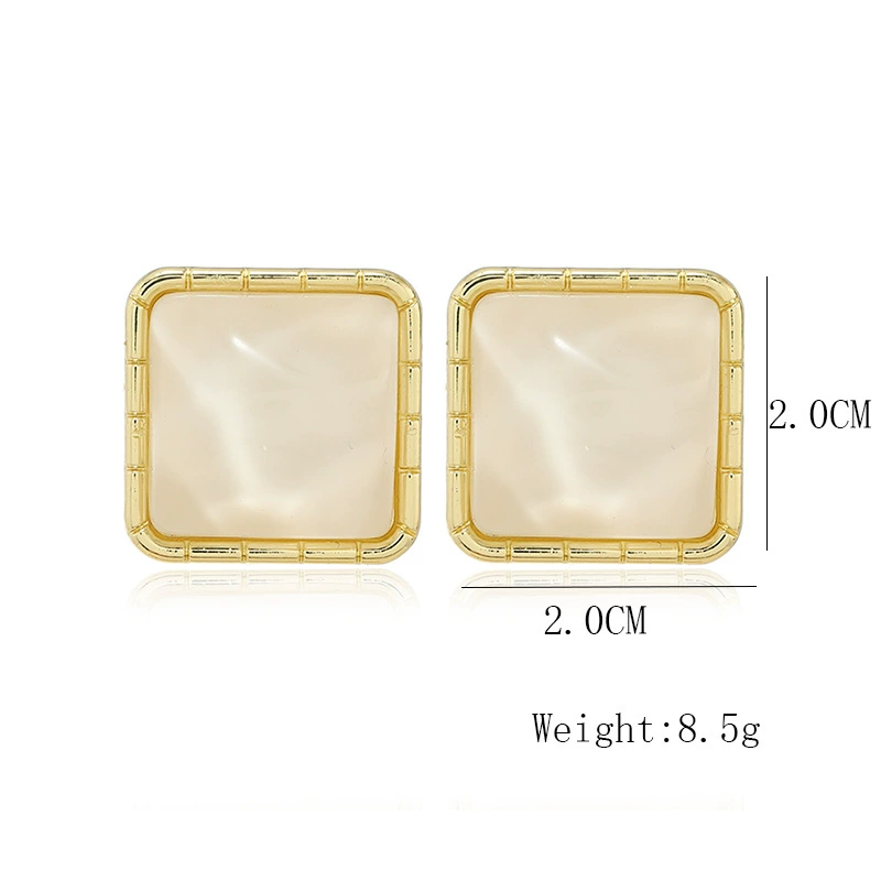 Silver needle, cream small design square earrings, silver 925 sample, light luxury style, trend of season, bright catchy style, internet celebrity