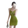 Elastic pleated tight fitting buttock strap bottom vest dress