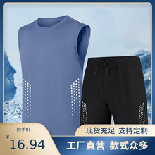 男士潮流无袖坎肩背心男套装圆领运动服夏季薄款短裤一套休闲搭配