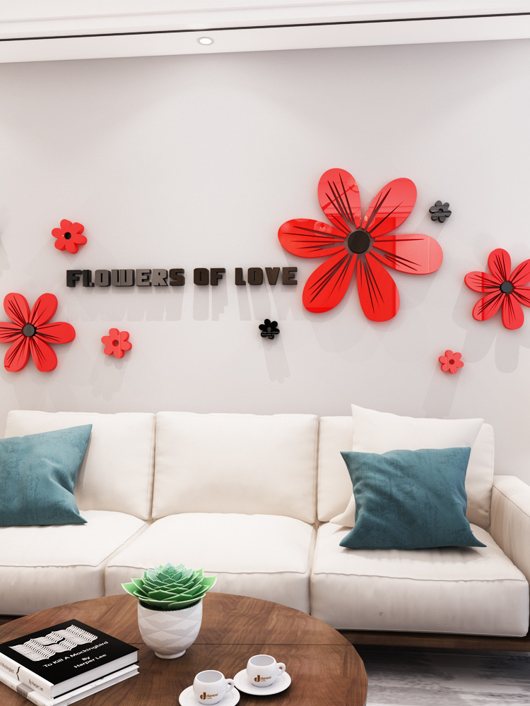 Decoração de parede autoadesiva em acrílico 3D com estampa de flores de verão para sala de jantar, sala de estar, quarto, sofá e parede atrás da TV._voghion.com