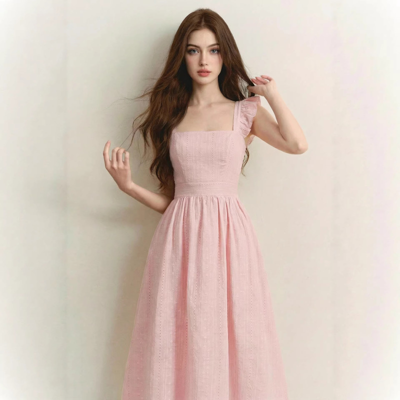 Sweet and Elegant Dress for Petite Socialites with a High-End Vibe. Long, Slim-Fitting, Sexy Summer Beach Slip Dress