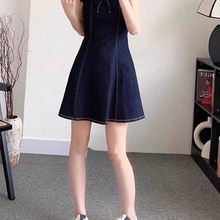 跨境韩版减龄小个子百搭牛仔连衣裙女2025夏季新款收腰显瘦甜妹背
