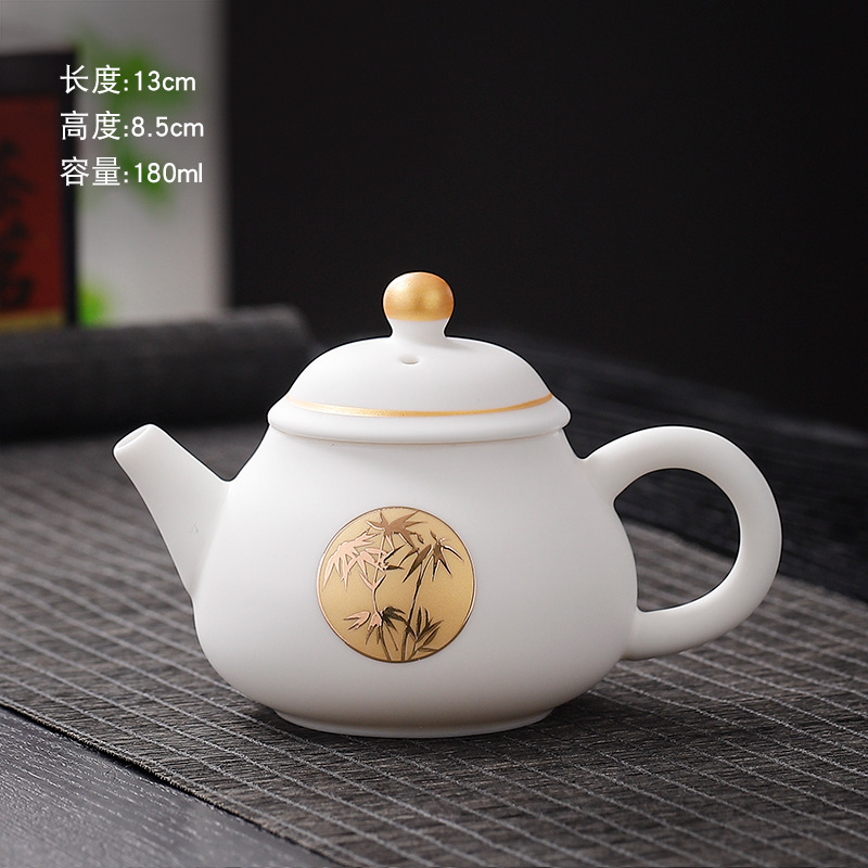 つや消しクリーム白羊脂玉カンフー茶器単品ホバー三才蓋碗遠山小茶杯家庭用ティーポット|undefined