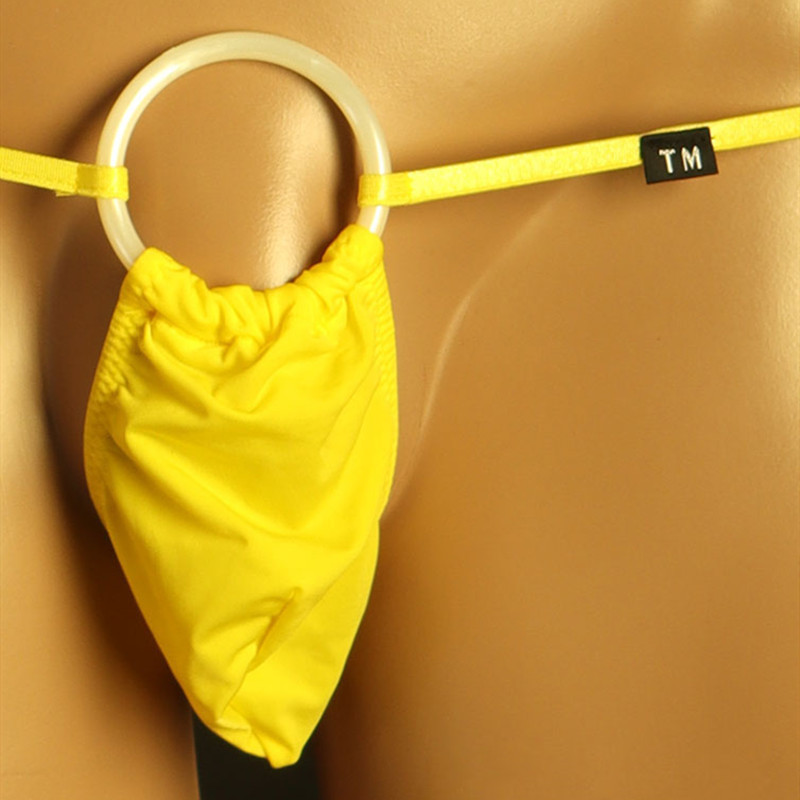 Tanga de los hombres cintura delgada en forma de O JJ conjunto de plástico círculo grande ropa interior de los hombres sexy de alta elástico de seda de hielo de los hombres T Pantalones