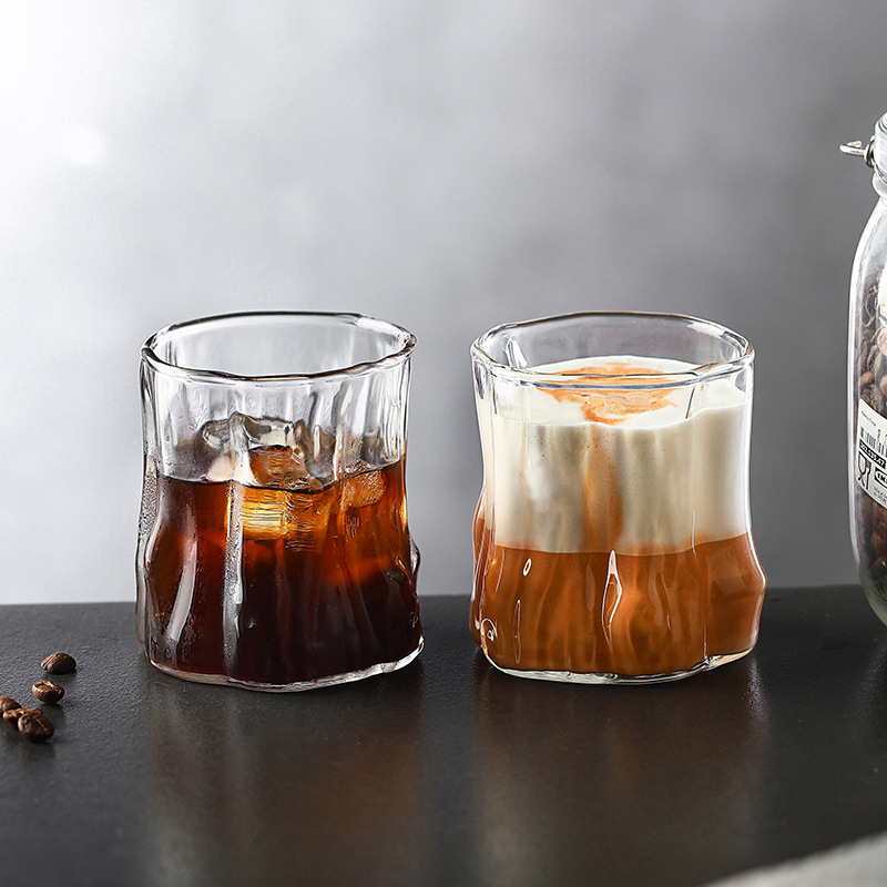 樹紋簡約美式玻璃杯拿鐵飲品杯咖啡館耐熱復古咖啡杯