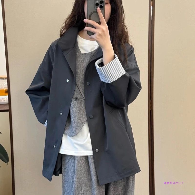 欧货跨境通勤风衣外套女春秋款新款中长款小个子感超好看韩系休闲|undefined