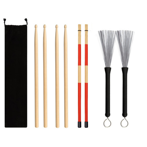 Amazon 5A Maple Drum Sticks Steel Wire Drum Brush Bundle Bamboo Stick Drum Jazz Drum Percussion Accessories