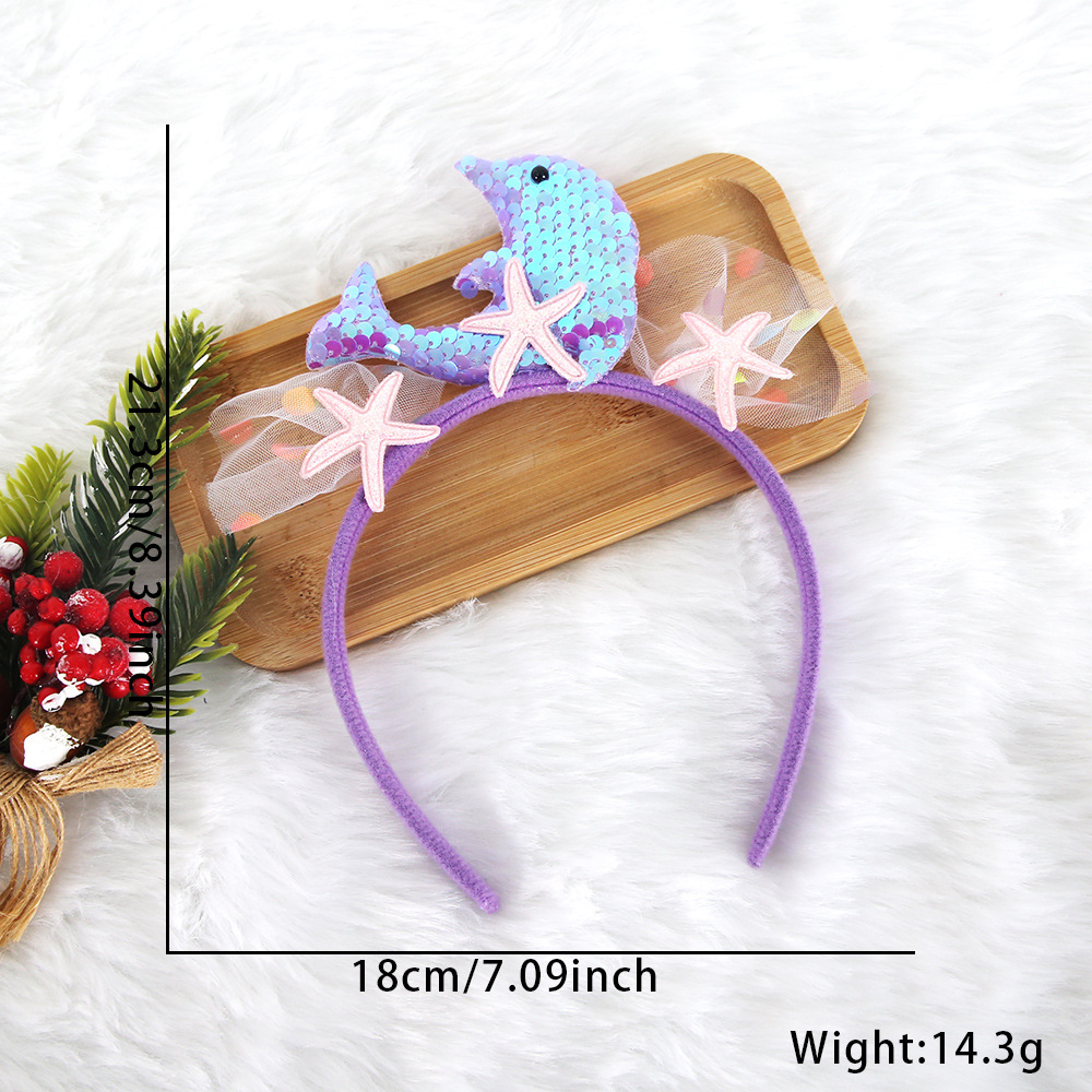 Transfronterizos de sequillas de cola de pescado banda de cabello chica fiesta de cumpleaños decoración mar serie tocado delfin estrella de mar banda de malla de hilo