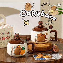 カピバラアップルカップ高価値マークセラミックカップイルカカップ蓋スプーンかわいいギフトボックス誕生日クリエイティブギフト