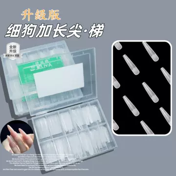 New Manicure nail plate non-abrasive ultra thin traceless fake nail fine dog long trapezoid scrub full stick semi-stick transparent tip - ShopShipShake