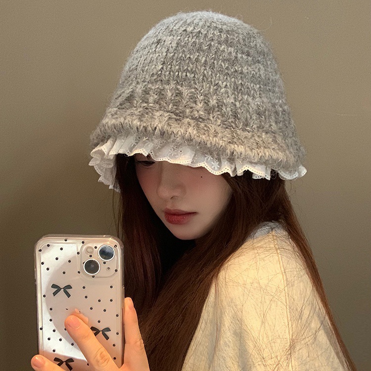 女秋冬季新款百搭保暖显脸小韩系时尚花边渔夫帽