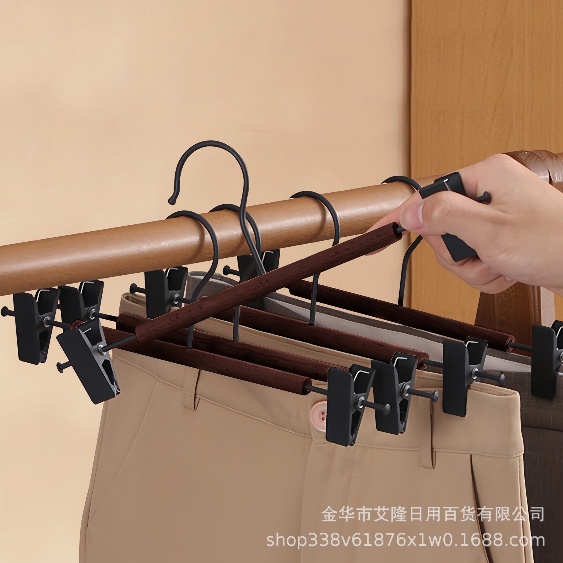 Pantalones de madera sólida, abrazadera de pantalones de madera doméstica, artefactos de almacenamiento sin rastro, percha de ropa, ropa colgante, ropa de sol, ropa de sol, ropa de sol