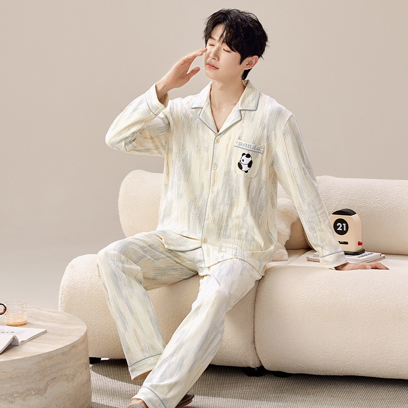 2024 nuevo pijama de hombre primavera y otoño cuadrado manga larga suelta grande casual se puede usar fuera conjunto de ropa de casa