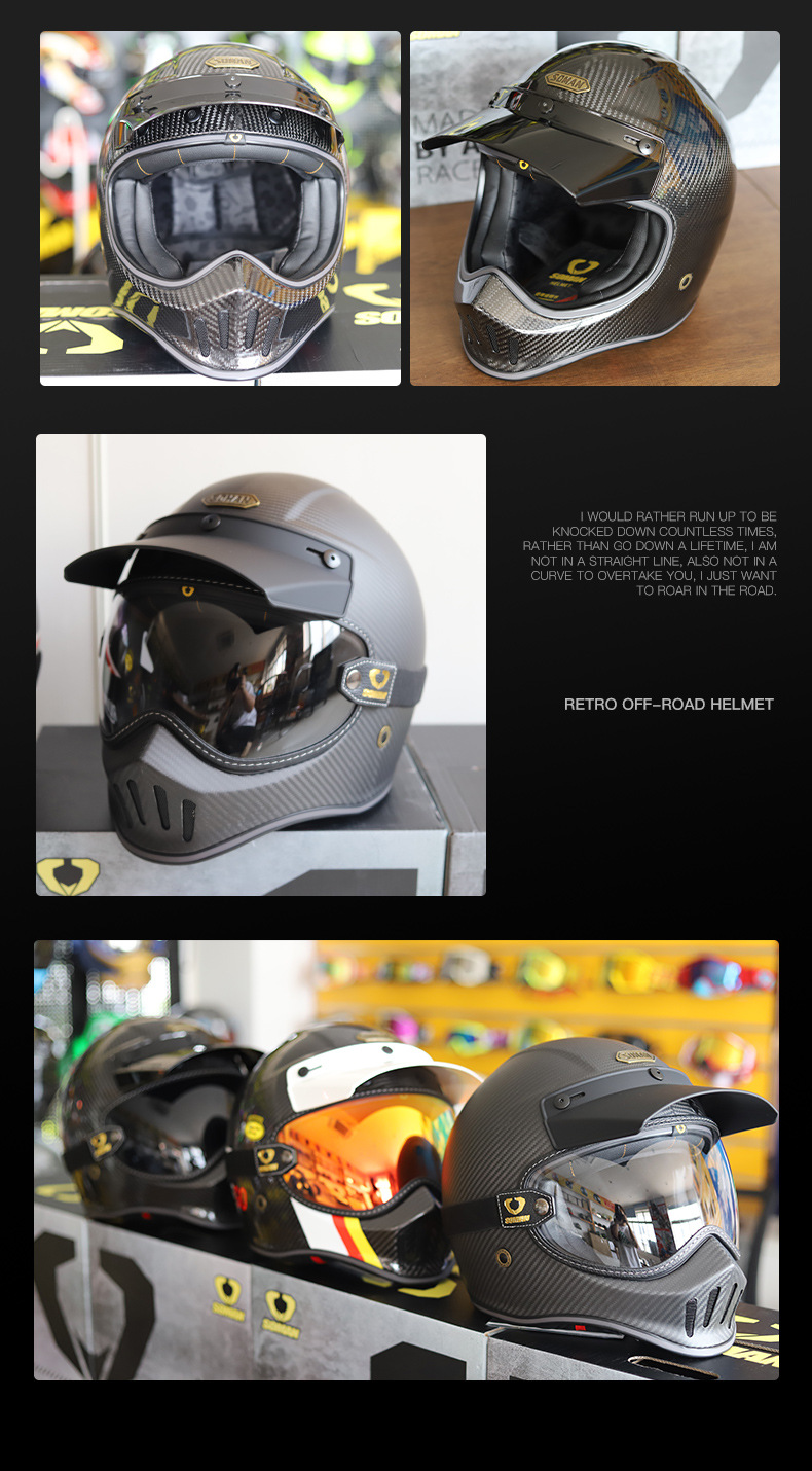 Soman Motorcycle Carbon Fiber Fiberglass Retro Off-Road Helmet Personalized Full-Face Helmet M7 Cycling Helmet for Men and Women Dot
