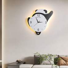 儿童房间壁灯时钟客厅背景墙现代简约时尚创意卡通熊猫卧室床头灯