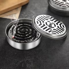 Stainless steel mosquito coil tray stand household with cover ash tray fire and heat resistant creative incense burner outdoor mosquito coil box