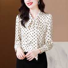 波点绸缎中年真丝衬衫女长袖桑蚕丝上衣设计感女小众OL职业衬衣女
