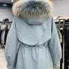 Green + white raccoon dog fur collar