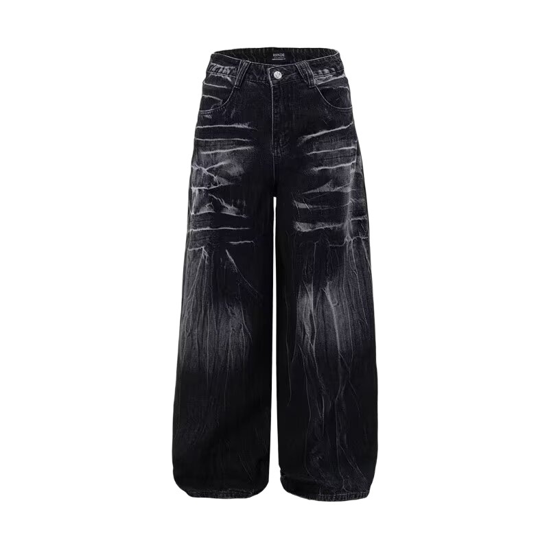 Men's Clothing retro wide leg jeans design sense water marks black and gray loose and slim casual mopping pants _ipsvogv.com