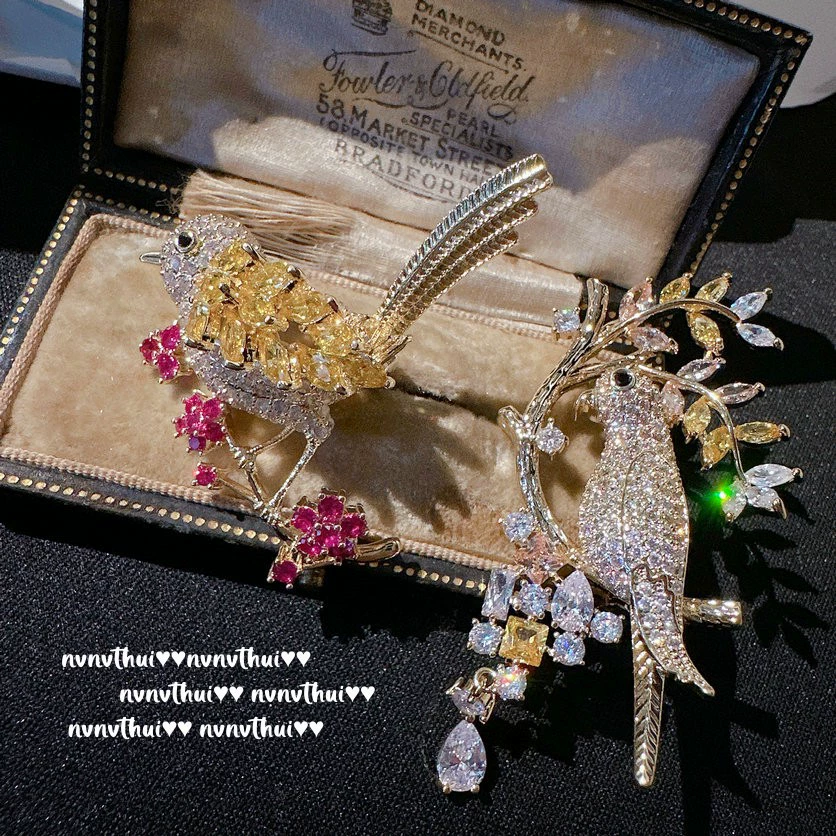 Брошь «Золотая птица» с турмалином, винтажное позолоченное изделие 18K с желтой каплевидной вставкой
