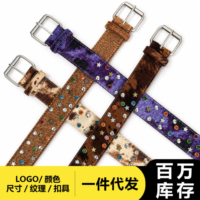 Tie-Dye Rhinestone Studded Belt Y2K Punk Style Leather Belt with Vintage Engraved Buckle, Unique Design Belt Wholesale Tie-Dye Rhinestone Studded Belt Y2K Punk Style Leather Belt with Vintage Engraved Buckle, Unique Design Belt Wholesale