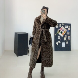 Foreign Trade Cross-Border E-Commerce 2024 Autumn and Winter New Coat Environmentally Friendly Fur Imitation Mink Fur Leopard Print Extended Style