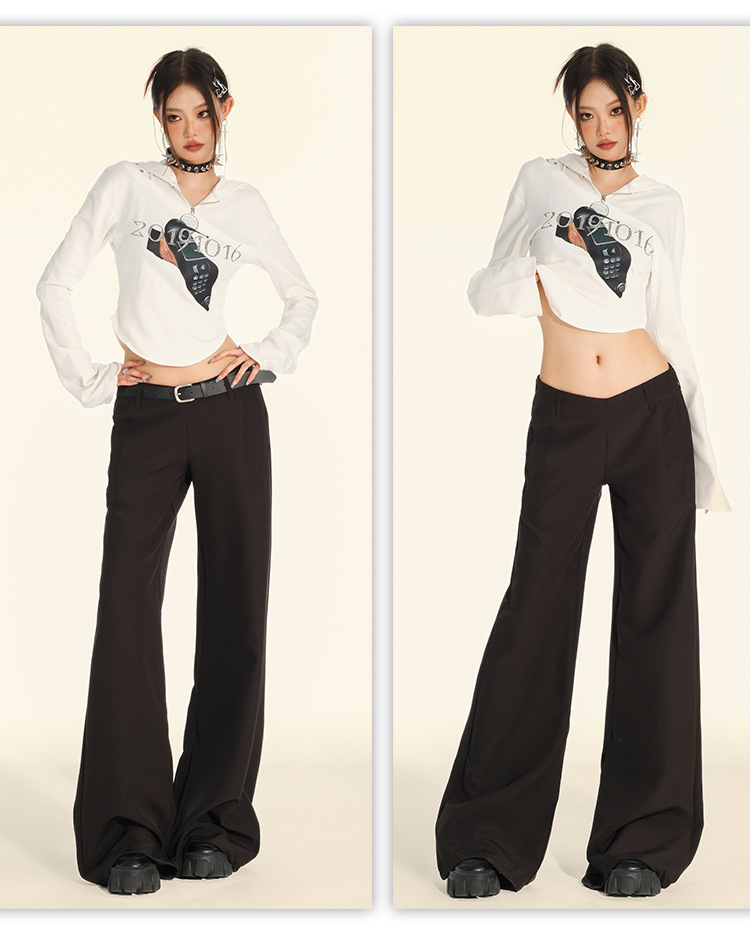 垂感宽松低腰喇叭西裤女2024秋季新款显瘦微喇休闲裤女(配腰带）详情18