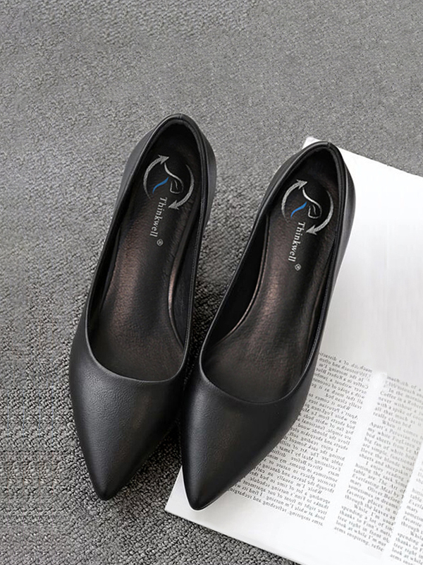 Women's work shoes, black leather shoes, pointed-toe single shoes, professional high-heeled shoes for work, large size soft-soled flat shoes