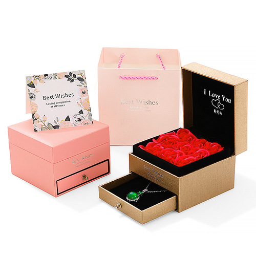 High-end Valentine's Day Rose Gift Box Jewelry Storage Box Qixi Day Drawer-style Everlasting Flower Gift Box