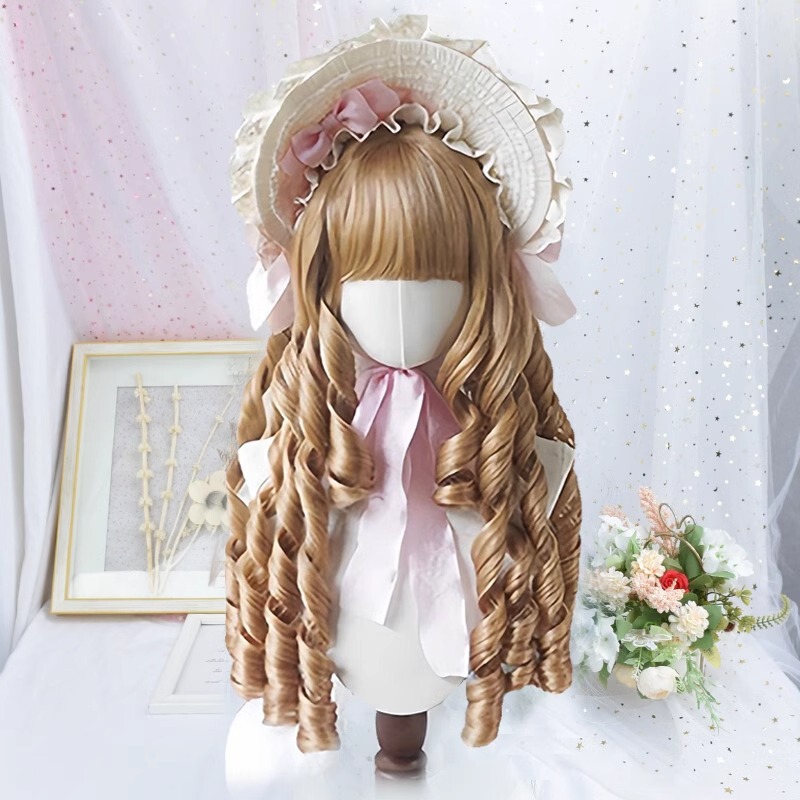 Wig Women's Full Head Cover Lolita Gorgeous Retro Roman Curly Long Hair Doll Romantic Champagne Gold Full Top Hair Cover