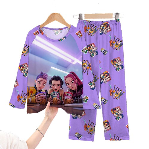 Wholesale Southeast Asia children's pajamas, middle and older children's long-sleeved trousers suit, demon hunting girls 'group, little girl cartoon home clothes