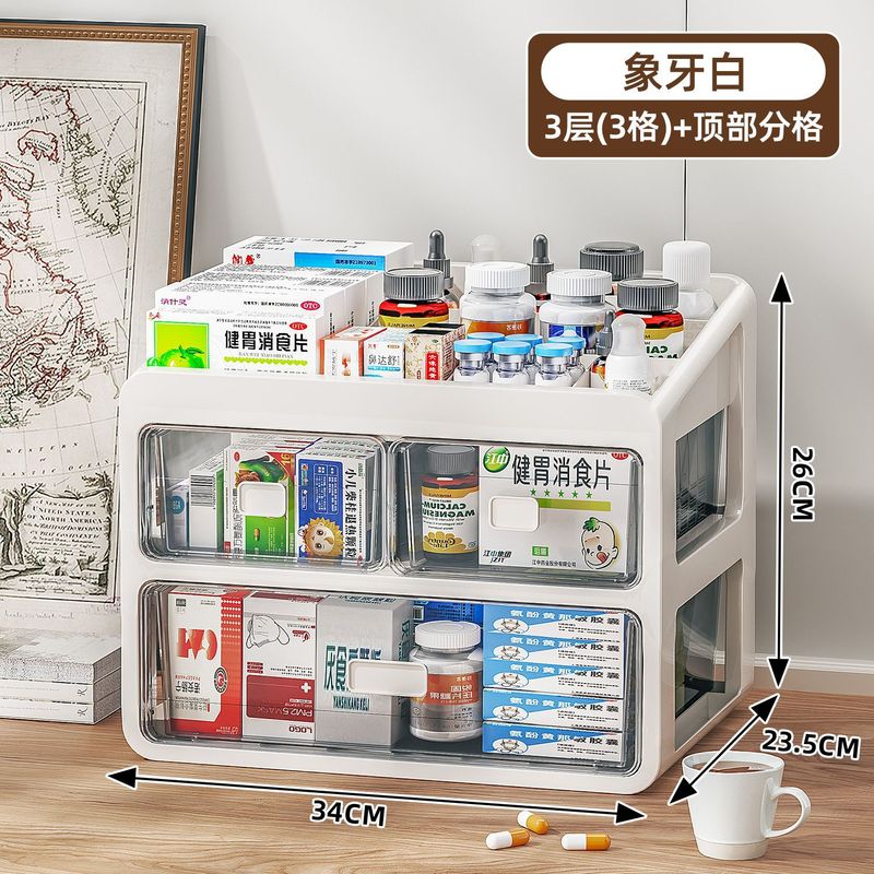 收纳盒药盒常用药箱多层塑料收纳架抽屉式家用大容量桌面收纳柜|undefined