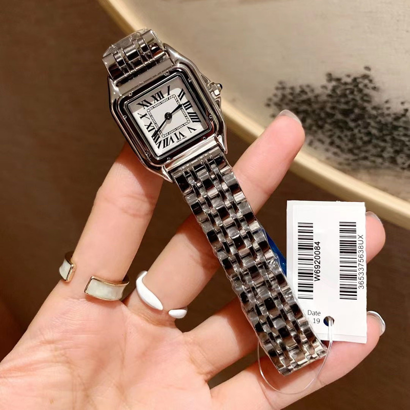 Classic Cheetah Series Solid Steel Strap Women's Watch Live Broadcast Popular Small Square Watch Easiest for Match Casual Quartz Watch
