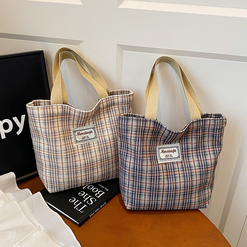 New Japanese-Style Plaid Handbag, Fashionable, Lightweight, Versatile, Elegant Handbag, Trendy Corduroy Small Bag, Super Affordable