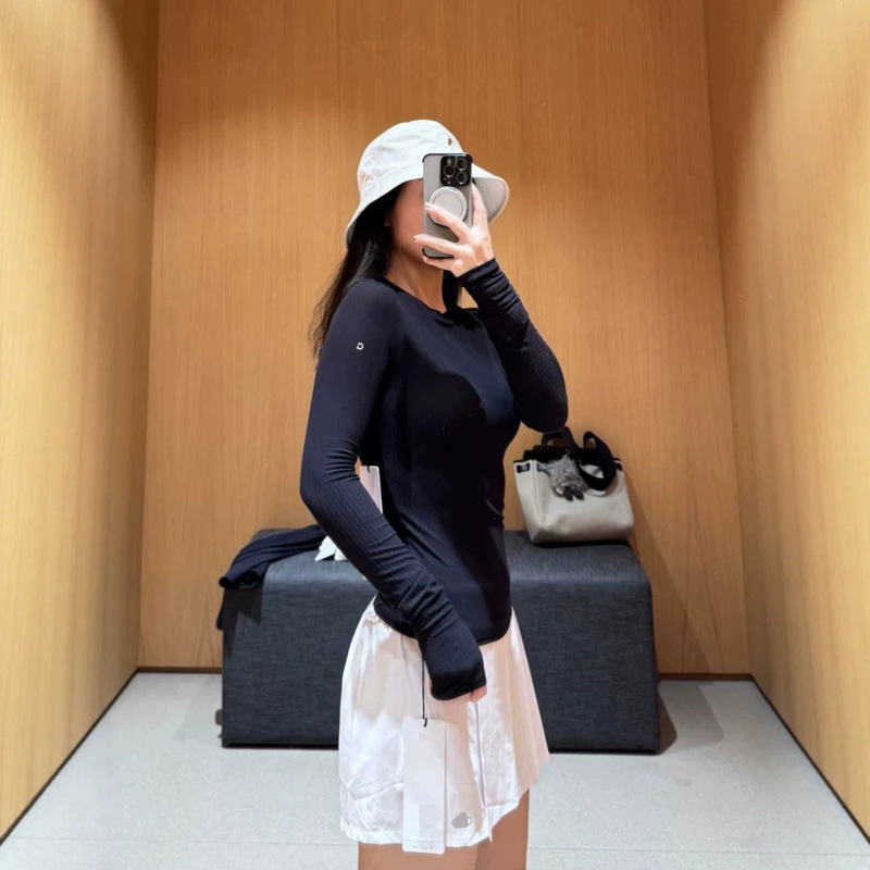 In-stock cross-border A*o ribbed basic long-sleeve base T-shirt for women, new high-elastic slim-fit shaping yoga top