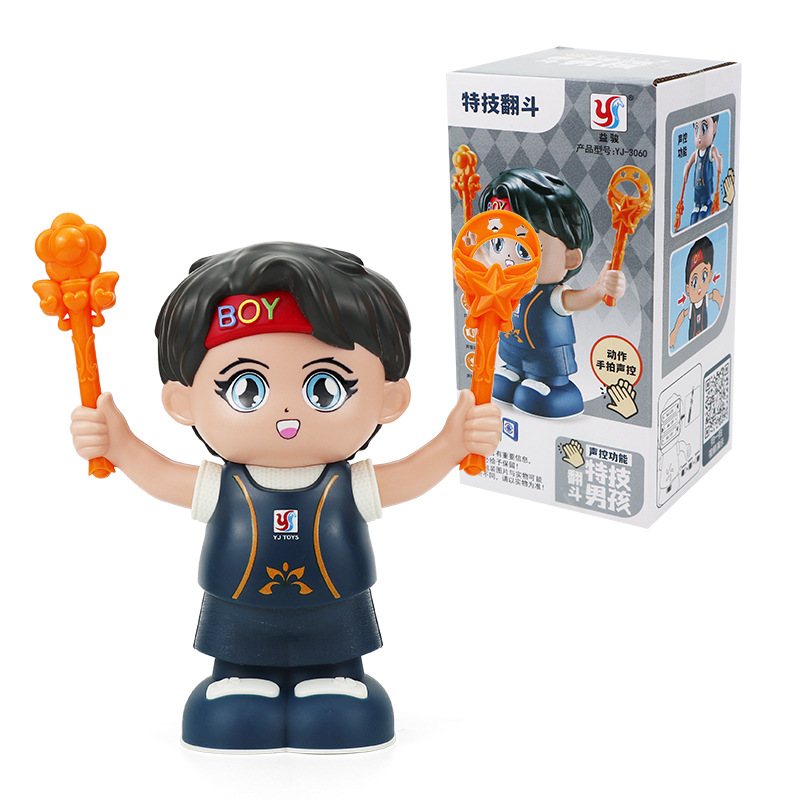 Control de voz eléctrico acrobacias de inducción tumble niño pequeño música iluminación dibujos animados niña muñeca juguetes de puzzle para niños