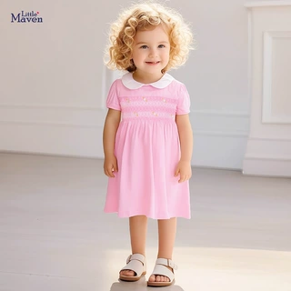 Little maven童装连衣裙 欧美童裙夏季新款针织短袖翻领童连衣裙
