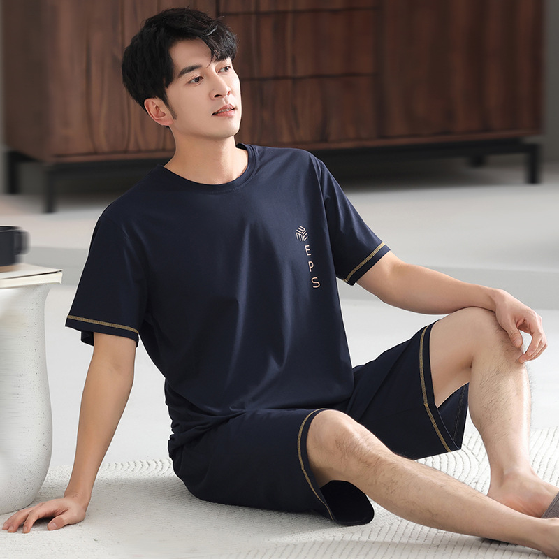 男性パジャマ夏の薄いモデルのモーダル綿の半袖半ズボン男性の家庭服夏の太ったスーツ