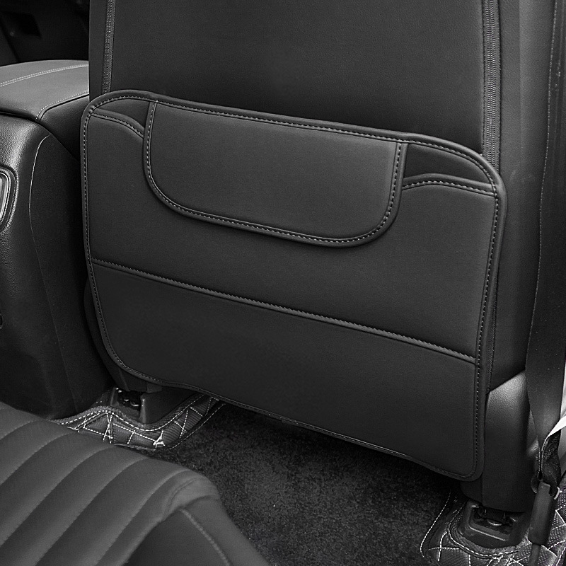 Universal Car seat anti-kick pad storage bag universal leather interior protection (Chair back anti-kick pad) - black-one