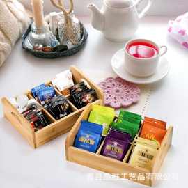 竹制茶袋收纳盒隔层茶袋存储带手柄糖包支架方形咖啡调味盒收纳