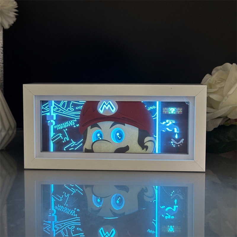 슈퍼 마리오 종이 조각 램프 닌텐도 게임 주변 선물 책상 장식 사진 프레임 라이트 박스 분위기 밤 빛